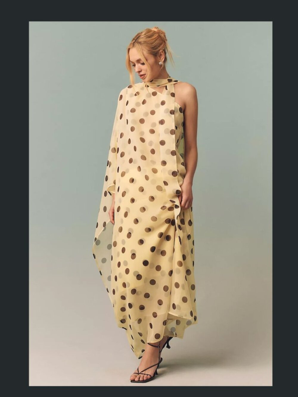 Endless Rose Polka Dot One-Shoulder Maxi Dress Yellow Dot Large L Anthropologie